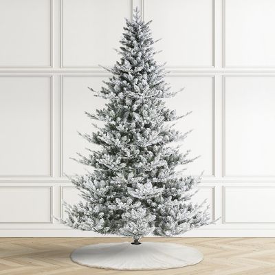 Glitzhome 9ft Pre-Lit Flocked Upward Slim Fir Artificial Christmas Tree with 600 Warm white Lights,3 Function, w/Remote Control, Simple Setup Image 2