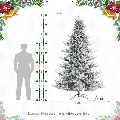 Glitzhome 9ft Pre-Lit Flocked Upward Slim Fir Artificial Christmas Tree with 600 Warm white Lights,3 Function, w/Remote Control, Simple Setup Image 3