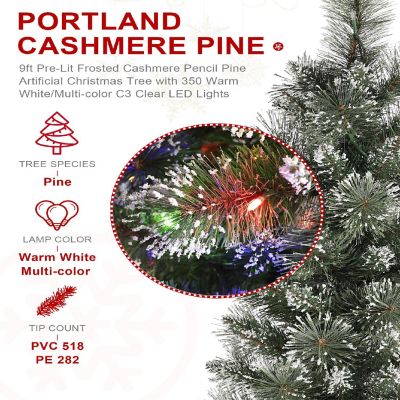 Glitzhome 9ft Pre-Lit Frosted Cashmere Pencil Pine Artificial Christmas Tree with 350 Warm White/Multi-color C3 Clear LED Lights, 9 Function w/Remote Control Image 2