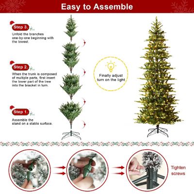 Glitzhome 9ft Pre-Lit Green Slim Fir Artificial Christmas Tree with 500 strawberry Lights,9 Functional Warm White/Multi-color, remote controller Image 2