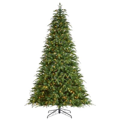 Glitzhome 9ft Pre-Lit Green Slim Fir Artificial Christmas Tree with 650 Warm White/Multi-color LED Lights, 9 Function, w/Remote Control, Simple Setup Image 1