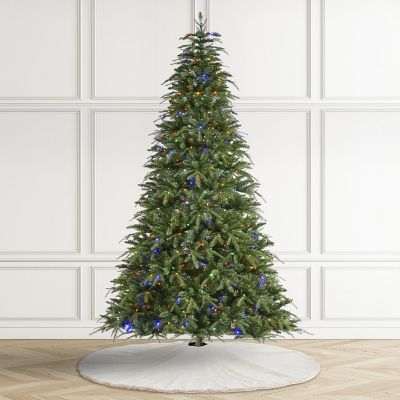 Glitzhome 9ft Pre-Lit Green Slim Fir Artificial Christmas Tree with 650 Warm White/Multi-color LED Lights, 9 Function, w/Remote Control, Simple Setup Image 1