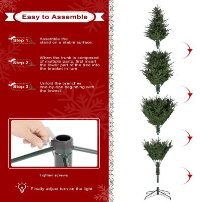 Glitzhome 9ft Pre-Lit Green Slim Fir Artificial Christmas Tree with 650 Warm White/Multi-color LED Lights, 9 Function, w/Remote Control, Simple Setup Image 2