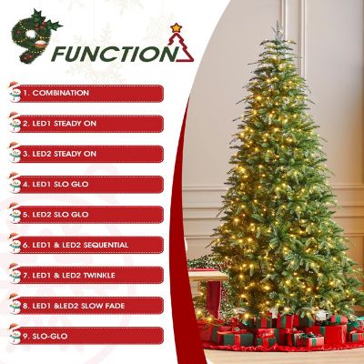 Glitzhome 9ft Pre-Lit Green Slim Fir Artificial Christmas Tree with 650 Warm White/Multi-color LED Lights, 9 Function, w/Remote Control, Simple Setup Image 3
