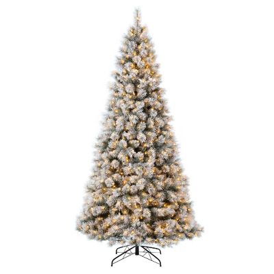Glitzhome 9ft Pre-Lit Snow Flocked Full-size Artificial Pine Christmas Tree With 900 Warm White Lights, 3 function Image 1