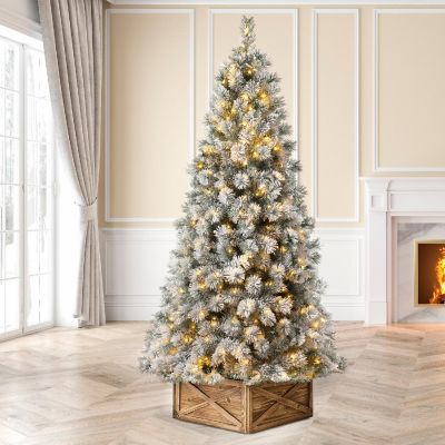 Glitzhome 9ft Pre-Lit Snow Flocked Full-size Artificial Pine Christmas Tree With 900 Warm White Lights, 3 function Image 2