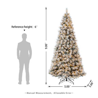Glitzhome 9ft Pre-Lit Snow Flocked Full-size Artificial Pine Christmas Tree With 900 Warm White Lights, 3 function Image 3