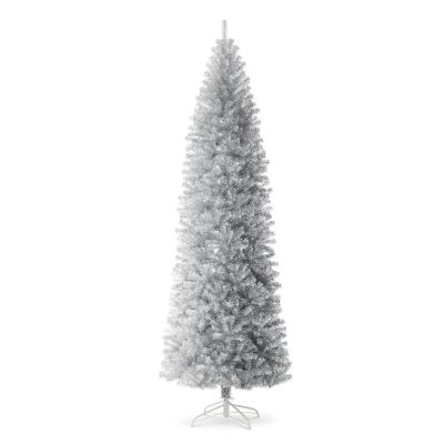 Glitzhome 9ft Silver Pencil Tinsel Artificial  Christmas Tree Image 1