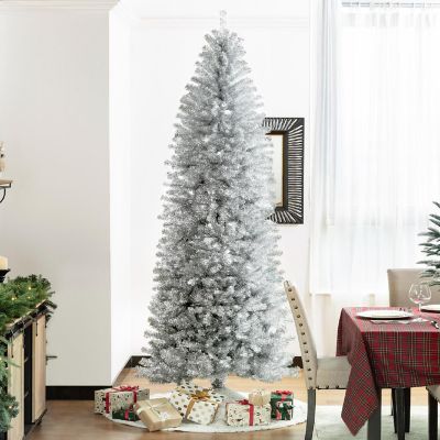 Glitzhome 9ft Silver Pencil Tinsel Artificial  Christmas Tree Image 1