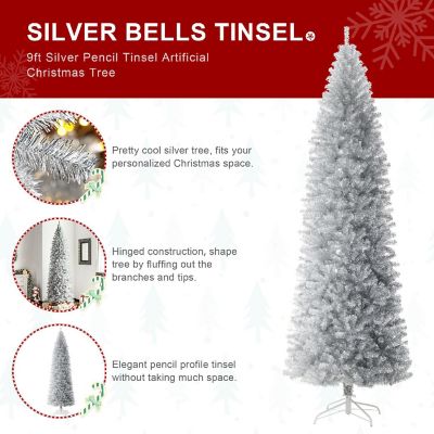 Glitzhome 9ft Silver Pencil Tinsel Artificial  Christmas Tree Image 2