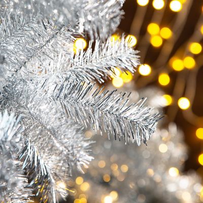 Glitzhome 9ft Silver Pencil Tinsel Artificial  Christmas Tree Image 3