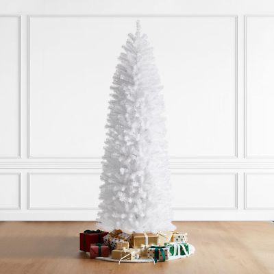 Glitzhome 9ft White Pencil Tinsel Artificial Christmas Tree Image 1