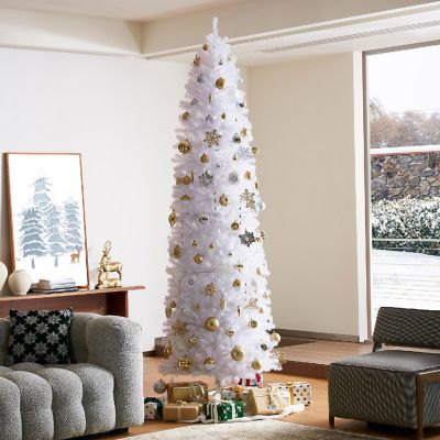 Glitzhome 9ft White Pencil Tinsel Artificial Christmas Tree Image 2