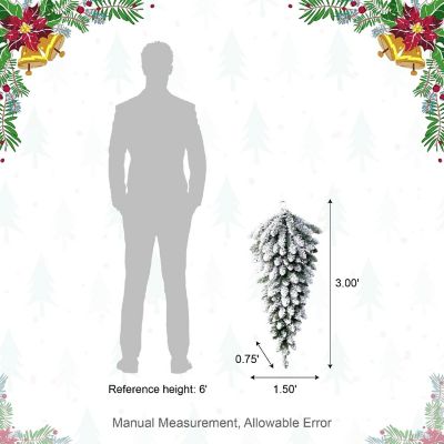 Glitzhome S/2 3ft Pre-Lit Flocked Christmas Teardrop, with 50 Warm White LED Lights and Timer, Three Function Image 3