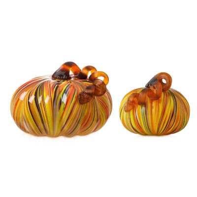 Glitzhome S/2 Fall Multi Striped Glass Short Pumpkin Image 1