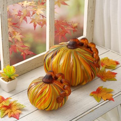 Glitzhome S/2 Fall Multi Striped Glass Short Pumpkin Image 2