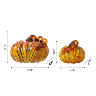 Glitzhome S/2 Fall Multi Striped Glass Short Pumpkin Image 3