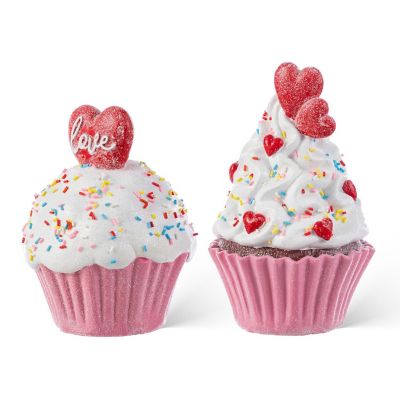 Glitzhome S/2 Valentine's Resin Cupcakes Table Decor Image 1