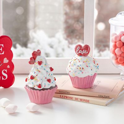 Glitzhome S/2 Valentine's Resin Cupcakes Table Decor Image 1