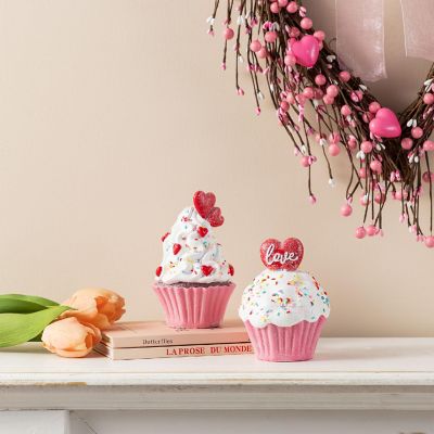 Glitzhome S/2 Valentine's Resin Cupcakes Table Decor Image 2
