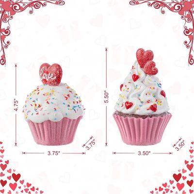 Glitzhome S/2 Valentine's Resin Cupcakes Table Decor Image 3