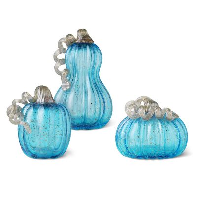 Glitzhome S/3 Fall Blue Glass Pumpkin Image 1