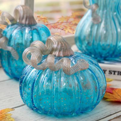 Glitzhome S/3 Fall Blue Glass Pumpkin Image 2