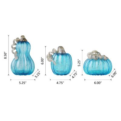 Glitzhome S/3 Fall Blue Glass Pumpkin Image 3