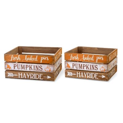 Glitzhome S/4 Wooden Pumpkin Crates Image 1