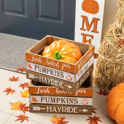 Glitzhome S/4 Wooden Pumpkin Crates Image 1
