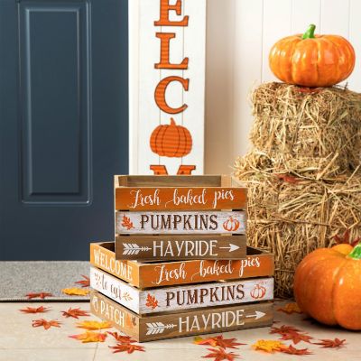 Glitzhome S/4 Wooden Pumpkin Crates Image 2