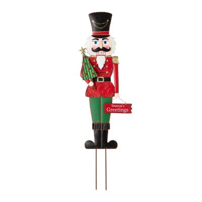Glitzhome Set of 2 36"H Metal Nutcracker Yardstake or Standing D&amp;#233;cor or Wall D&amp;#233;cor (KD, Three Function) Image 1