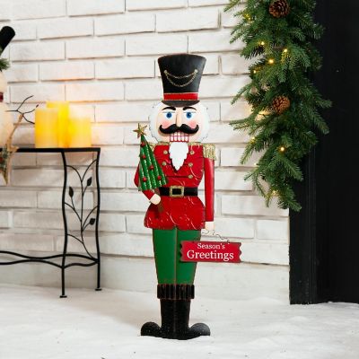 Glitzhome Set of 2 36"H Metal Nutcracker Yardstake or Standing D&amp;#233;cor or Wall D&amp;#233;cor (KD, Three Function) Image 2