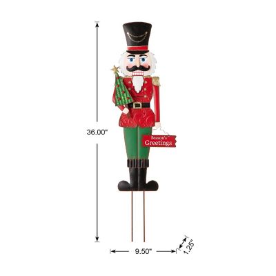 Glitzhome Set of 2 36"H Metal Nutcracker Yardstake or Standing D&amp;#233;cor or Wall D&amp;#233;cor (KD, Three Function) Image 3