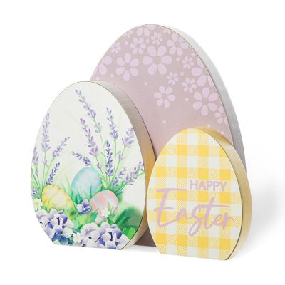 Glitzhome Set of 2 7.75"H Easter Wooden Eggs Table Decor Image 1