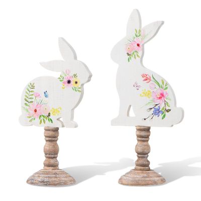 Glitzhome Set of 2 Easter Wooden Bunny Table D&amp;#233;cor Image 1