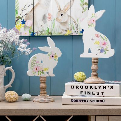 Glitzhome Set of 2 Easter Wooden Bunny Table D&amp;#233;cor Image 1