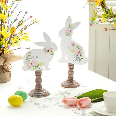 Glitzhome Set of 2 Easter Wooden Bunny Table D&amp;#233;cor Image 2