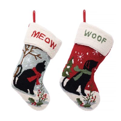 Glitzhome Set of 2 Hooked Stocking, Cat &amp; Dog Image 1
