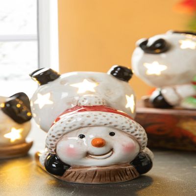 Glitzhome Set of 3 Lighted Ceramic Snowman Table Decor Image 2