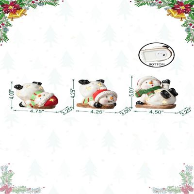 Glitzhome Set of 3 Lighted Ceramic Snowman Table Decor Image 3