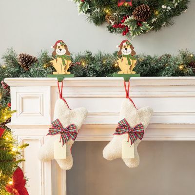 Glitzhome Set of 4 12.50"L Bone Shape Hooked Stocking Image 3