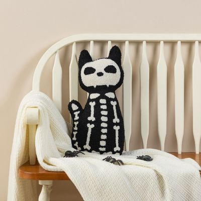 Glitzhome Set of 4 17&quot;H Halloween Hooked Skeleton Cat Shaped Pillow Image 2