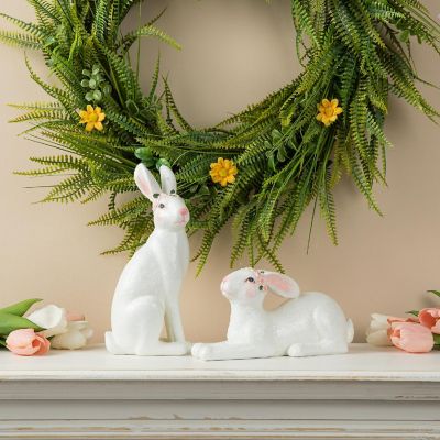 Glitzhome Set of Two 9.75"H Easter Resin Bunny Table Decor Image 1