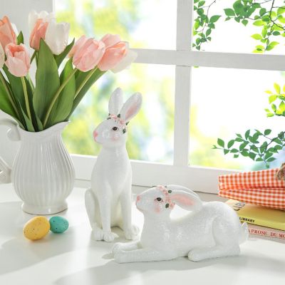 Glitzhome Set of Two 9.75"H Easter Resin Bunny Table Decor Image 2