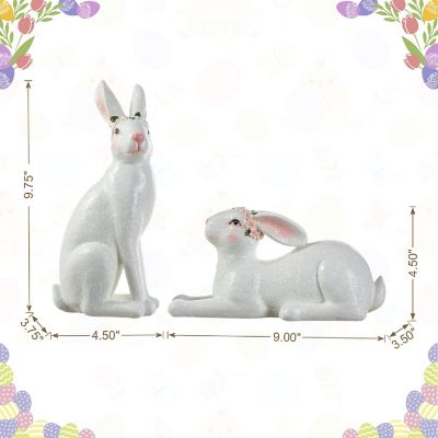 Glitzhome Set of Two 9.75"H Easter Resin Bunny Table Decor Image 3