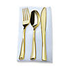 Gold Plastic Cutlery in White Pocket Napkin Set - Napkins, Forks, Knives, and Spoons (28 Guests) Image 1