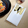Gold Plastic Cutlery in White Pocket Napkin Set - Napkins, Forks, Knives, and Spoons (28 Guests) Image 4