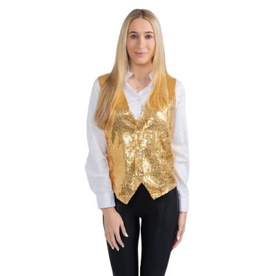 Gold Sequin Vest - Adults M Image 1