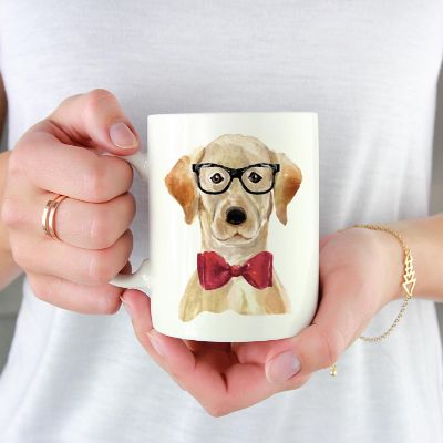 Golden Lab Black Glasses Bow Ceramic Mug Image 1